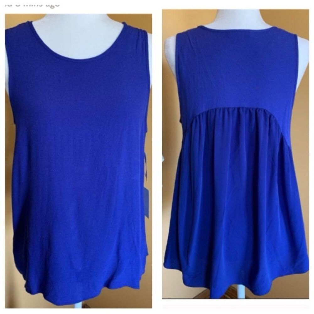 1.State NEW Blue Blouse Top Size M Sleevless Hi-Low Blouse Top Casual
